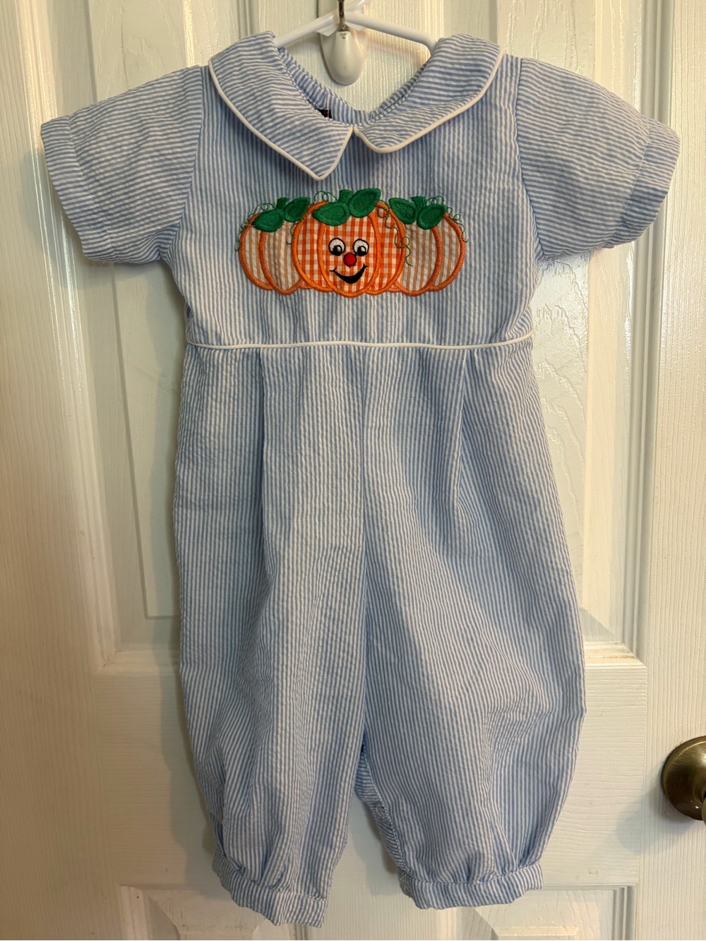 Lil Cactus Darling Boy's Striped Longall w/Halloween Pumpkin Appliqué Size 6-12M
